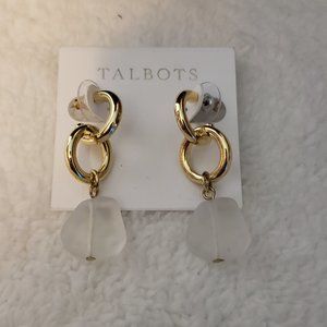 NWT Sea Glass Dangling Pierced Earrings Gold tone